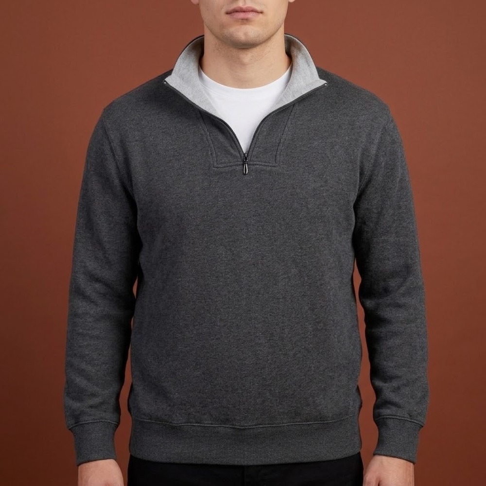 Kirkland Signature Quarter Zip Sweater Mens Medium Gray Cotton EUC